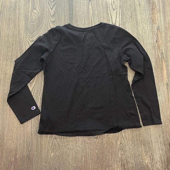 Champion Tee Shirt Long Sleeves Logo Graphic Print Crew Neck Pullover Black L - Picture 5 of 5